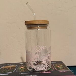 ALOHAS Floral Glass Tumbler with Bamboo Lid and Straw